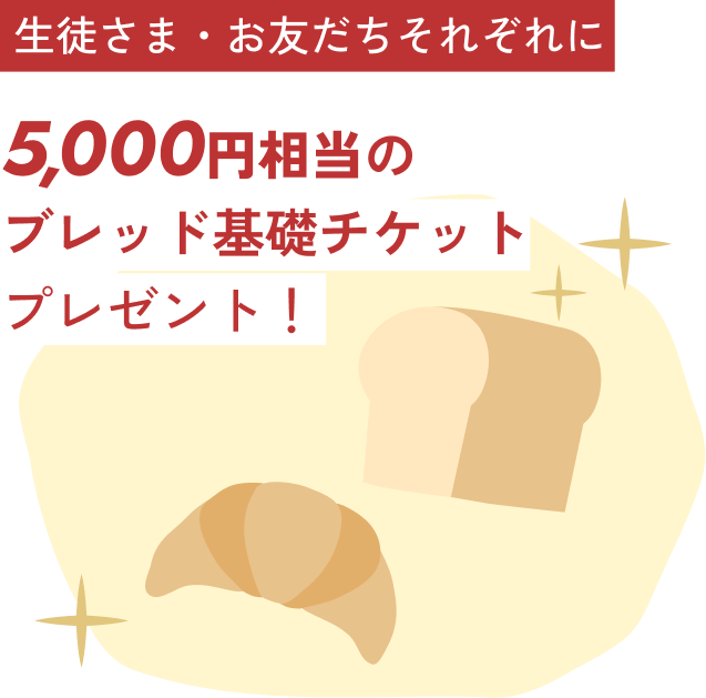 生徒さま・お友だちそれぞれに5,000円相当のブレッド基礎チケットプレゼント！