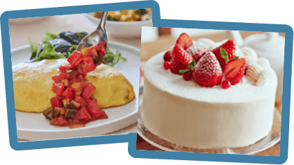 オムライスとショートケーキの画像