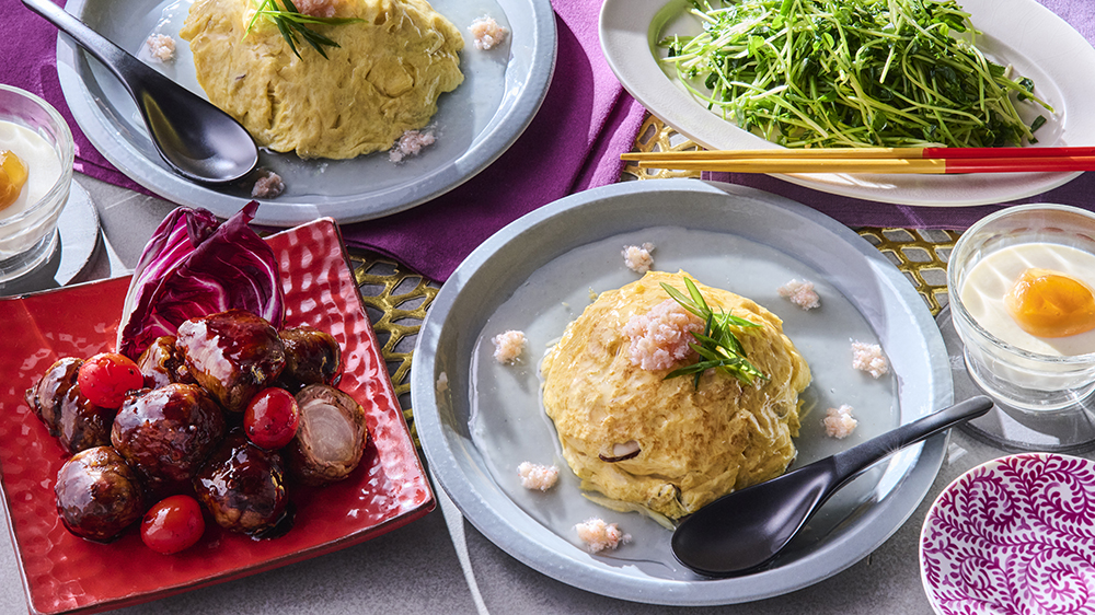 蟹のあんかけ天津飯とバルサミコ酢豚