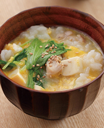 鶏肉と水菜のはりはり雑炊