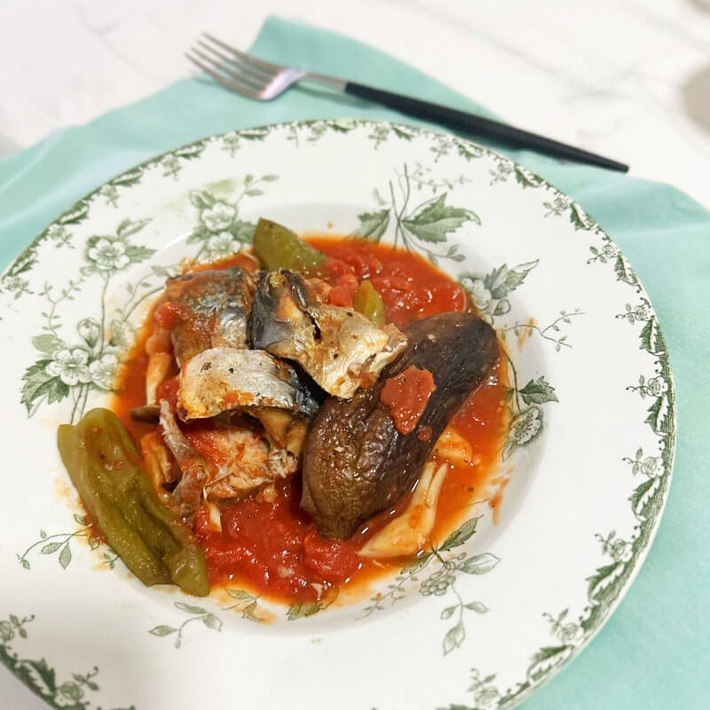 石窯おまかせ焼きで鯖のトマト煮込み