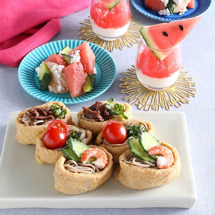 スイカ・そば・きゅうりを使った夏の涼味メニュー